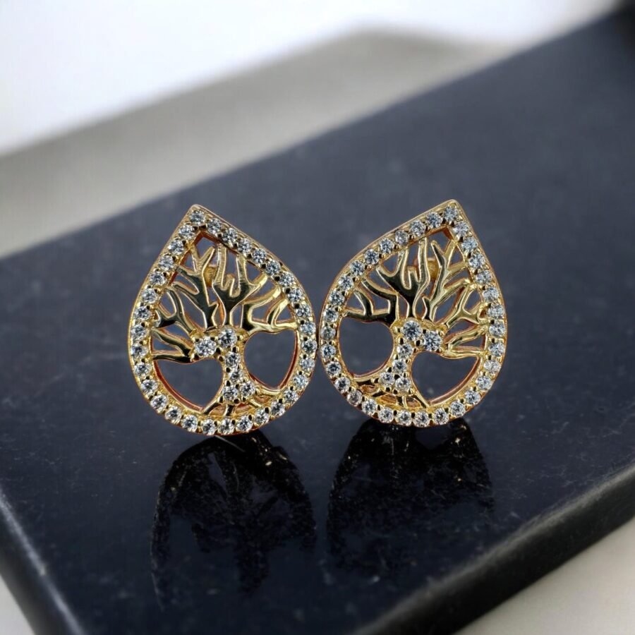 Tree of Life drop earrings with diamonds, 0.38 carat. 14 carat solid gold, gift for woman, gift for her"