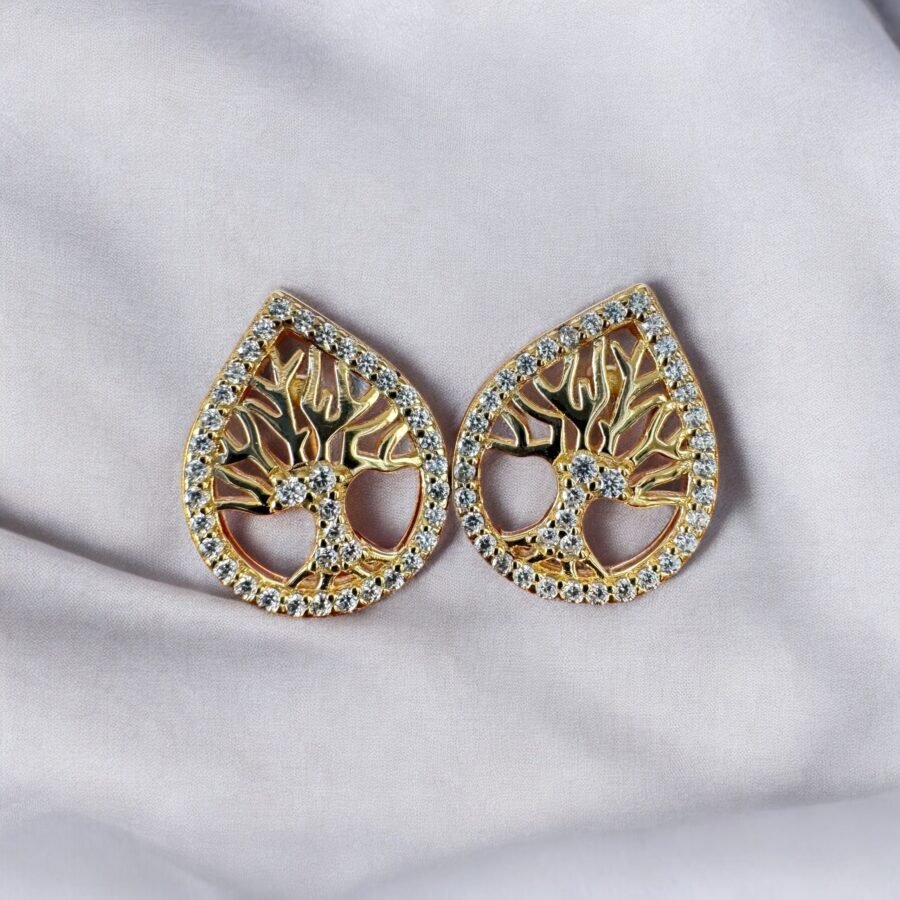 Tree of Life drop earrings with diamonds, 0.38 carat. 14 carat solid gold, gift for woman, gift for her" - Image 3