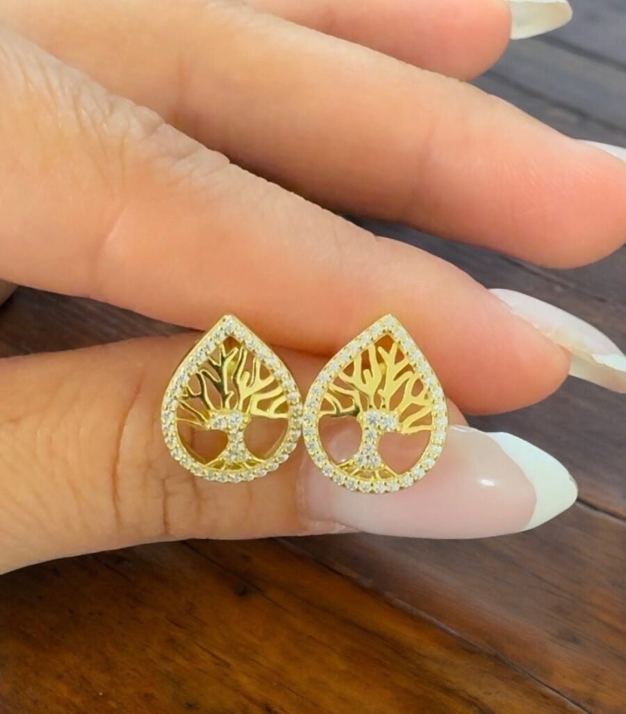 Tree of Life drop earrings with diamonds, 0.38 carat. 14 carat solid gold, gift for woman, gift for her" - Image 4
