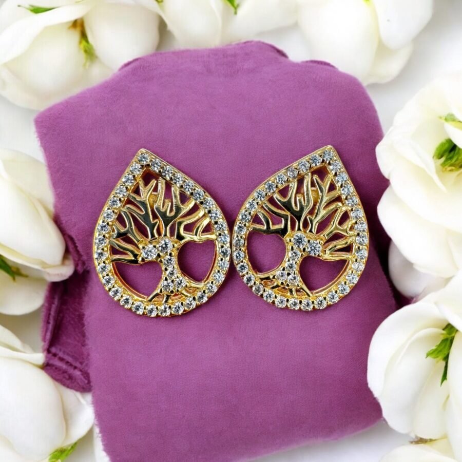 Tree of Life drop earrings with diamonds, 0.38 carat. 14 carat solid gold, gift for woman, gift for her" - Image 6
