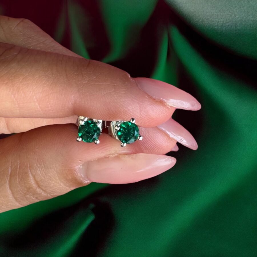 14k. gold emerald earrings.Martini style attached earrings, lab grown emerald.special emerald earrings.0.60 carat.