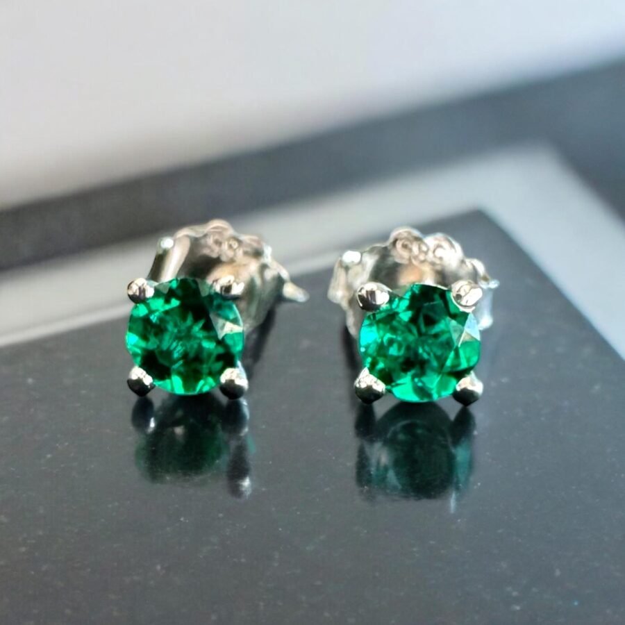 14k. gold emerald earrings.Martini style attached earrings, lab grown emerald.special emerald earrings.0.60 carat. - Image 6