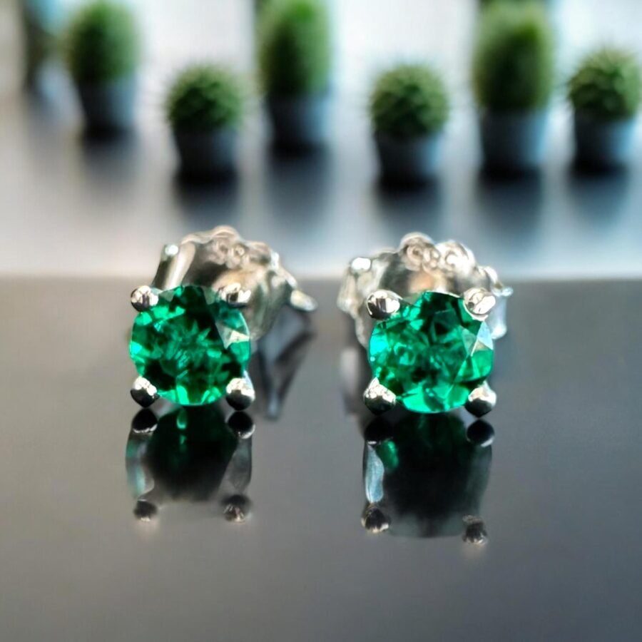 14k. gold emerald earrings.Martini style attached earrings, lab grown emerald.special emerald earrings.0.60 carat. - Image 4