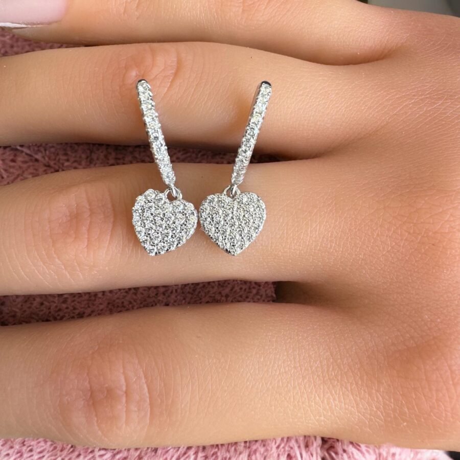 Heart earrings  Lab grown diamonds,0.74 carat 14k white gold,real diamond pave swinging heart drop hoop,gift for woman witch wil love most:) - Image 6