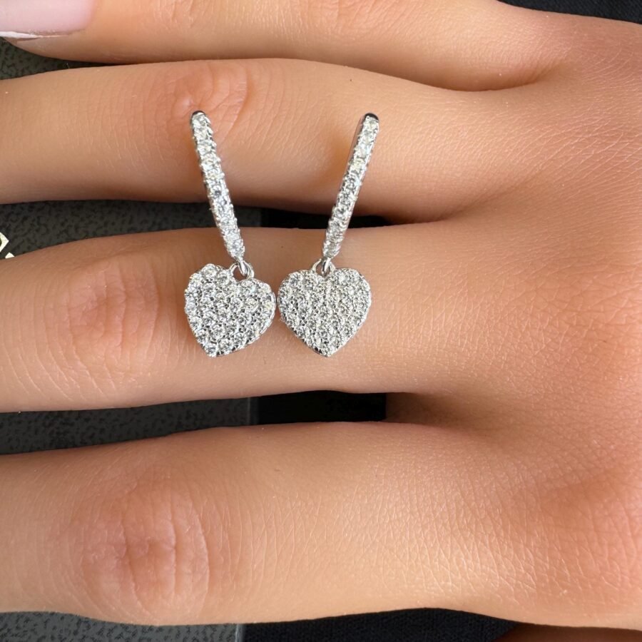 Heart earrings  Lab grown diamonds,0.74 carat 14k white gold,real diamond pave swinging heart drop hoop,gift for woman witch wil love most:) - Image 10