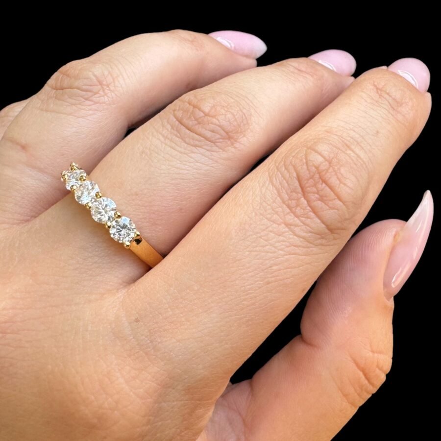 Diamond ring 0.75 carat 5 diamonds,(D Color VS1 Clarity) lab grown diamond yellow gold.Eternity diamond ring.wedding anniversary gift. - Image 4