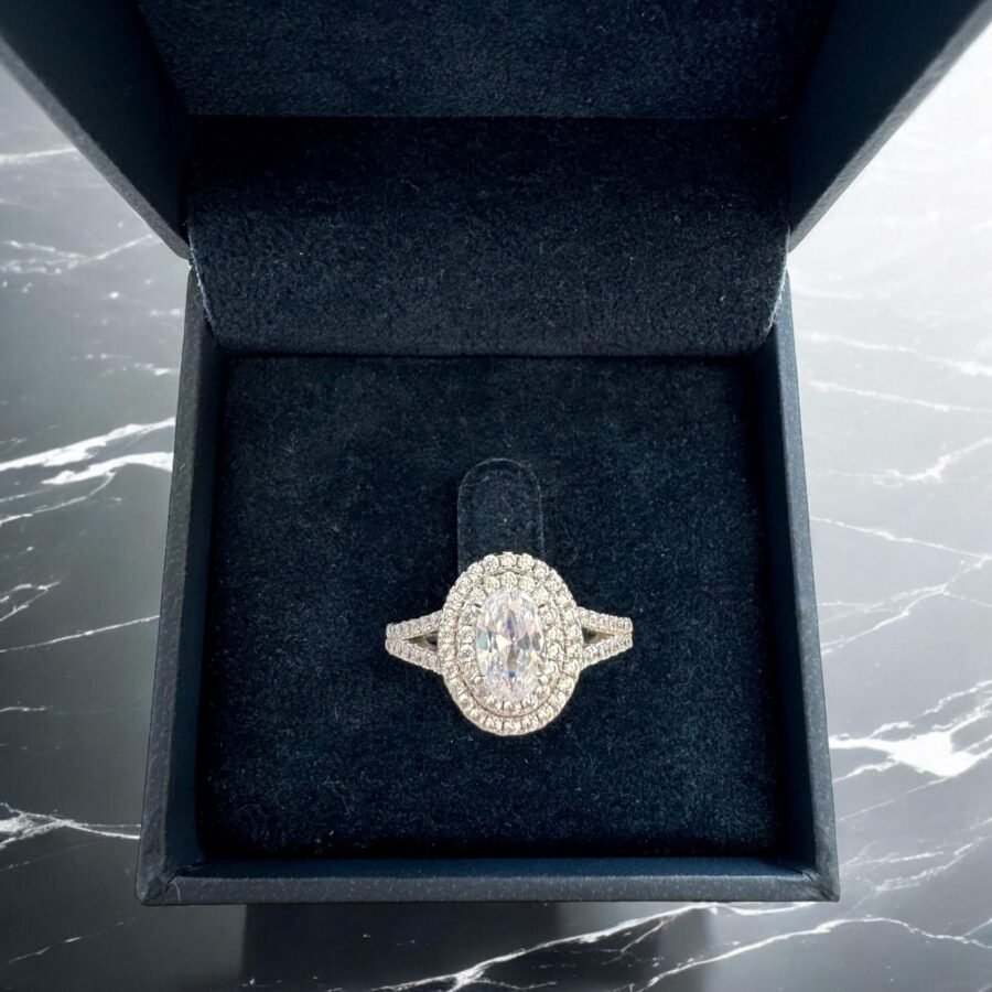 Oval diamond engagement ring, (E Color VVS2 Clarity) 1.15 carat lab-grown diamond, double diamond engagement ring, unique proposal ring. - Image 5