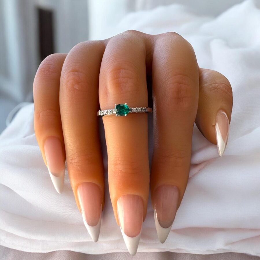 classic oval cut emerald .Emerald ring / 14 carat  ring with diamonds all around / Emerald ring in gold (D Color VVS1 Clarity) - Image 2