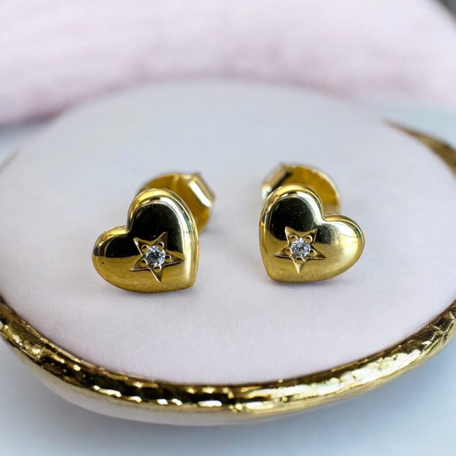 Diamond earrings with star, solid 14 carat gold, white gold, yellow gold. Rose gold, gift for wife, gift for daughter - Image 8