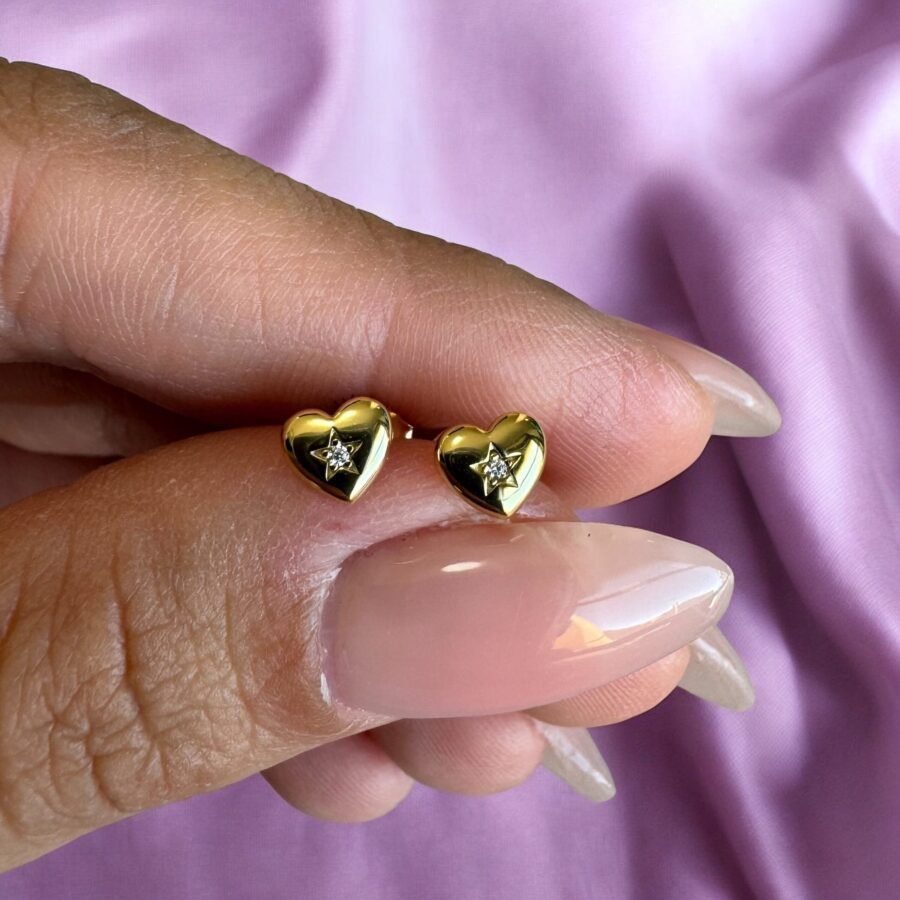 Diamond earrings with star, solid 14 carat gold, white gold, yellow gold. Rose gold, gift for wife, gift for daughter - Image 3