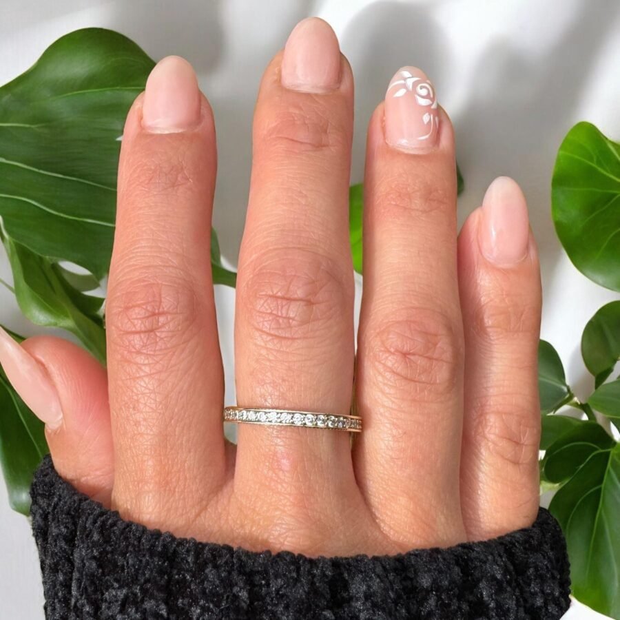 Row ring set with natural diamonds, yellow gold, natural diamonds, 14k. promise ring as wedding anniversary gift.