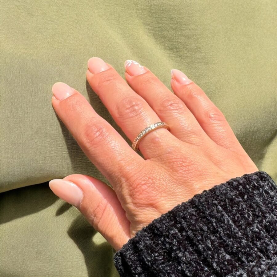 Row ring set with natural diamonds, yellow gold, natural diamonds, 14k. promise ring as wedding anniversary gift. - Image 6