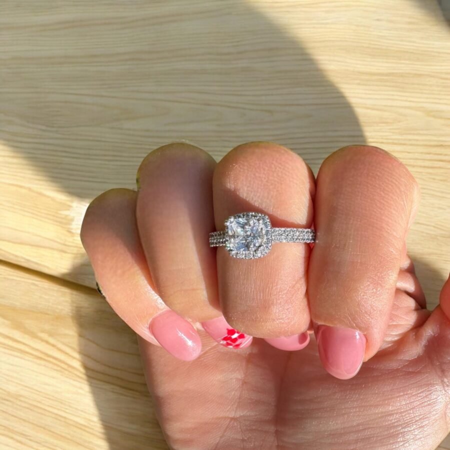 Diamond Ring,halo double pava ( E Color VVS2 Clarity) 1.75 carat,Engraved Engagement Ring,Cushion model Wedding Ring, Lab Grown Diamond, - Image 6