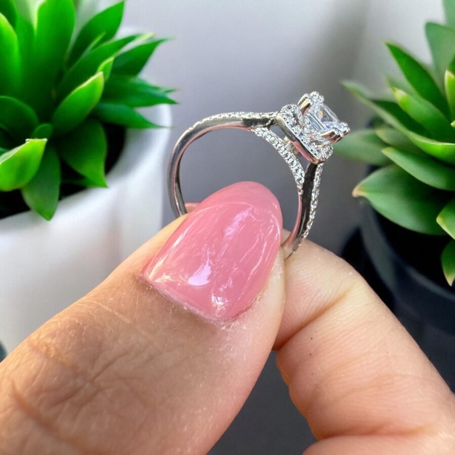 Diamond Ring,halo double pava ( E Color VVS2 Clarity) 1.75 carat,Engraved Engagement Ring,Cushion model Wedding Ring, Lab Grown Diamond, - Image 4