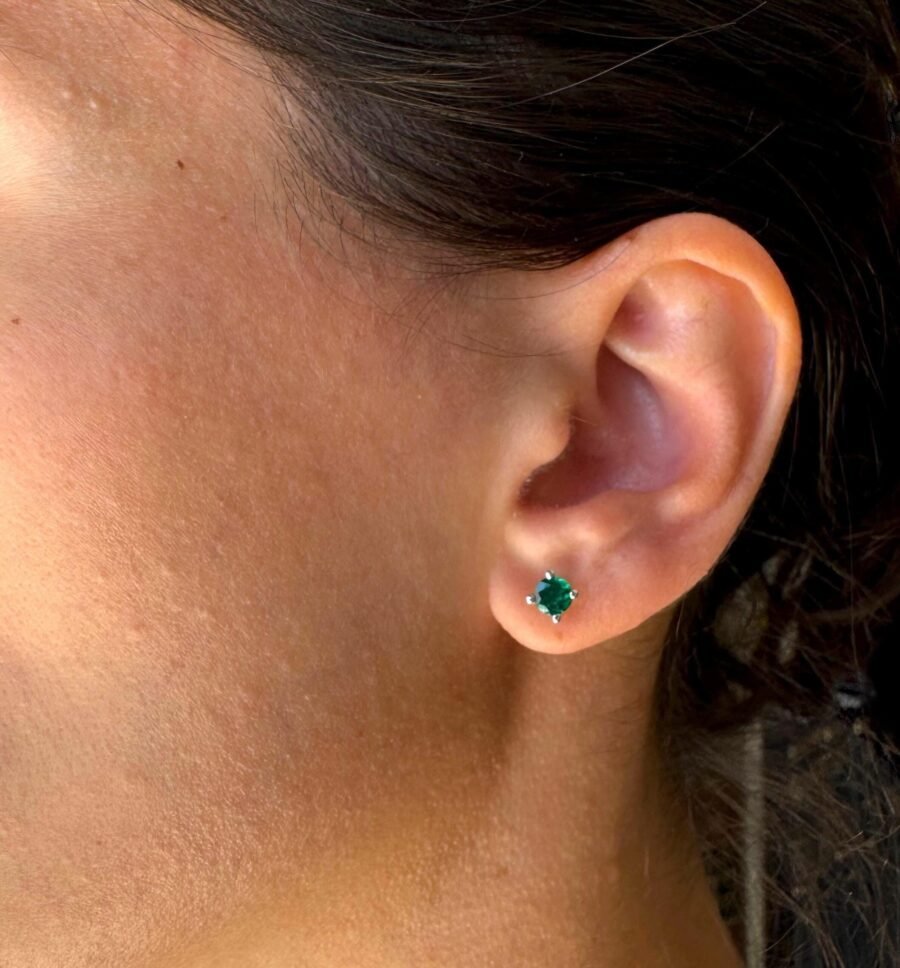 14k. gold emerald earrings.Martini style attached earrings, lab grown emerald.special emerald earrings.0.60 carat. - Image 2