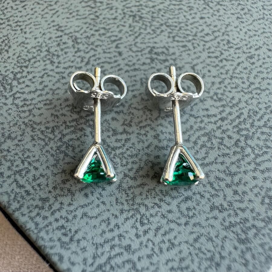 14k. gold emerald earrings.Martini style attached earrings, lab grown emerald.special emerald earrings.0.60 carat. - Image 7