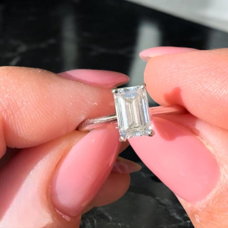 Emerald Cut Engagement Ring, 1.00 carat,( D Color VVS2 Clarity) Lab grown diamond Engagement Ring, 14K  Emerald Diamond Ring,