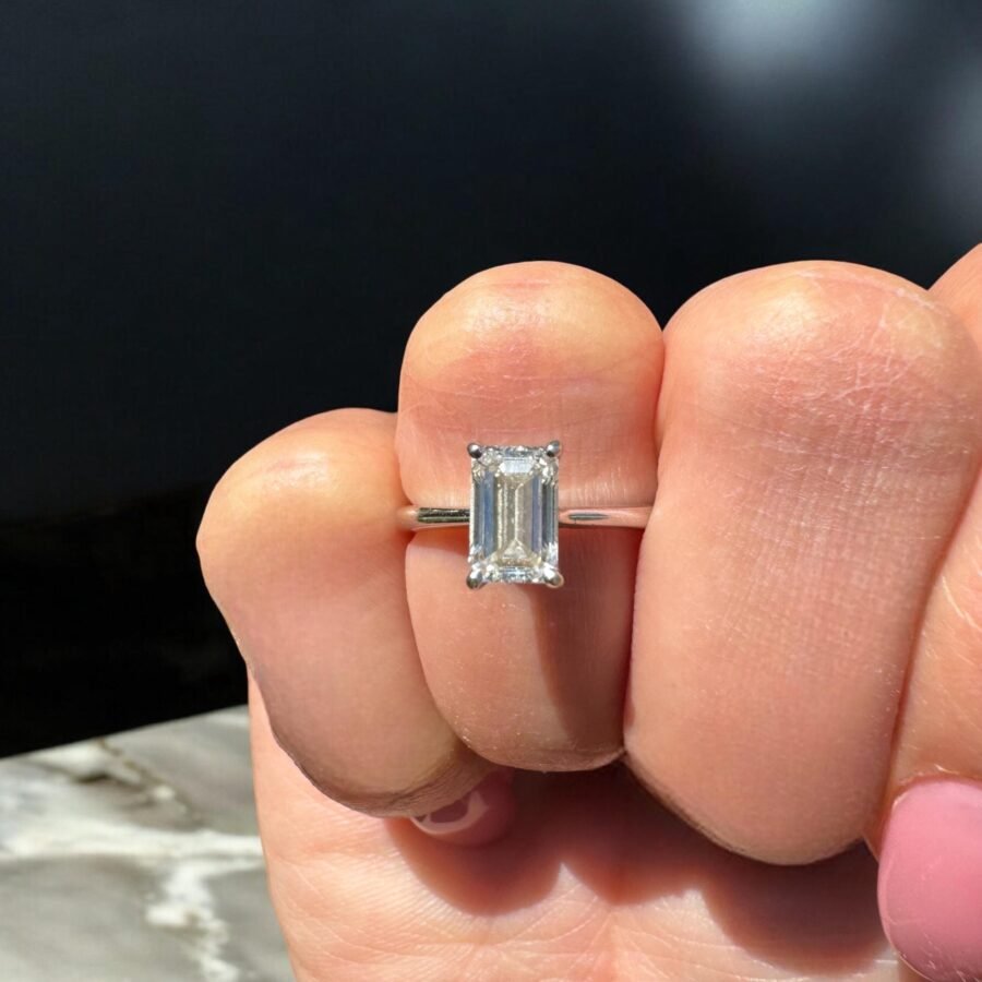 Emerald Cut Engagement Ring, 1.00 carat,( D Color VVS2 Clarity) Lab grown diamond Engagement Ring, 14K  Emerald Diamond Ring, - Image 2
