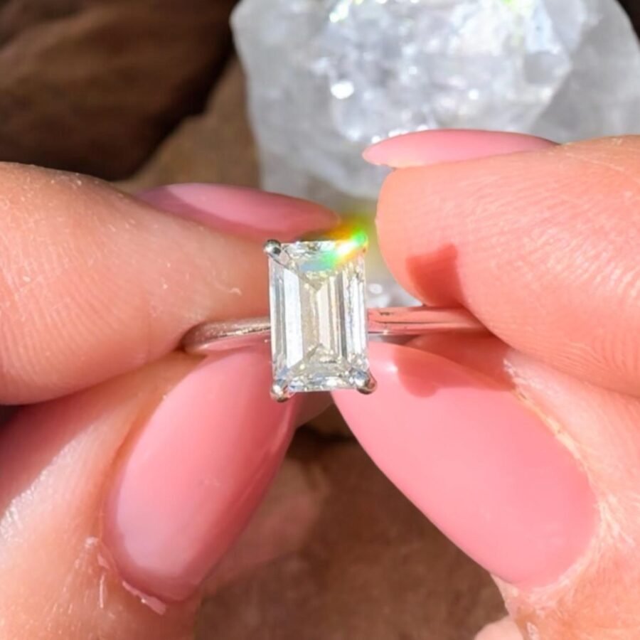 Emerald Cut Engagement Ring, 1.00 carat,( D Color VVS2 Clarity) Lab grown diamond Engagement Ring, 14K  Emerald Diamond Ring, - Image 10