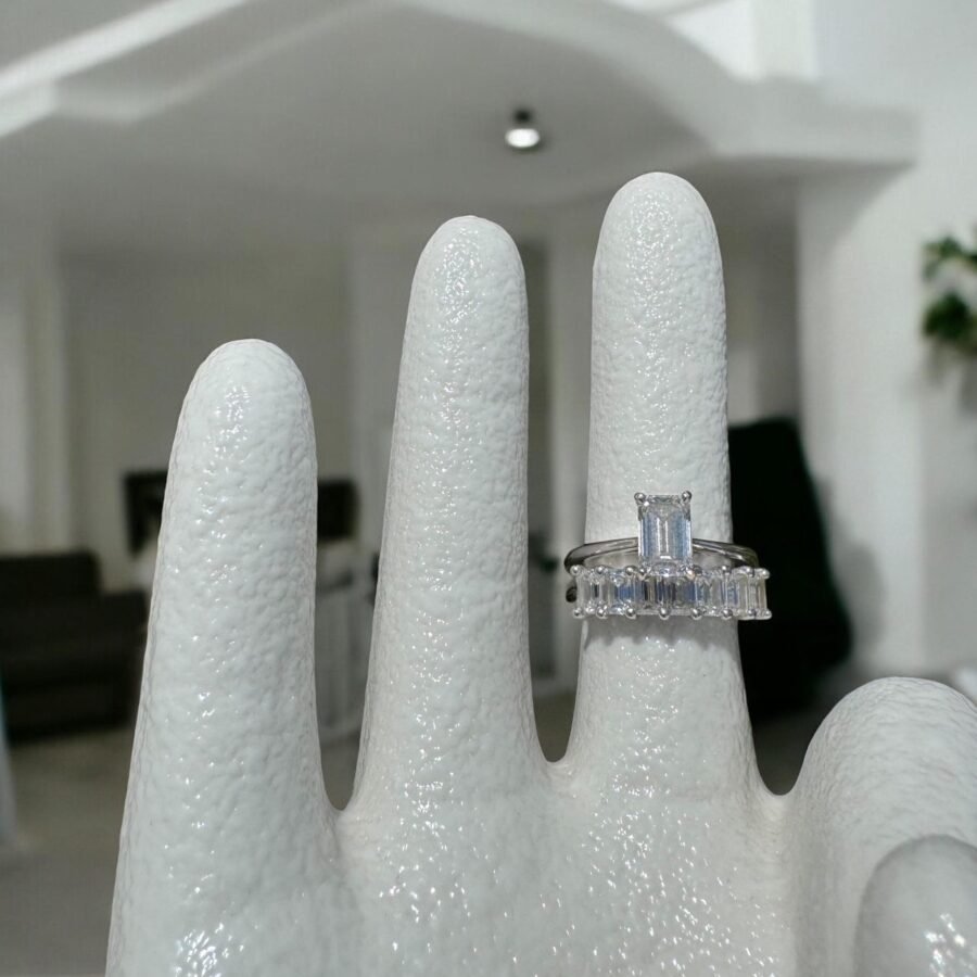 7 stones 1.70 carat,( D Color VVS2 Clarity) Lab grown Emerald Diamonds Eternity Wedding Band,Emerald Cut Eternity Ring,Stack Eternity Ring - Image 8