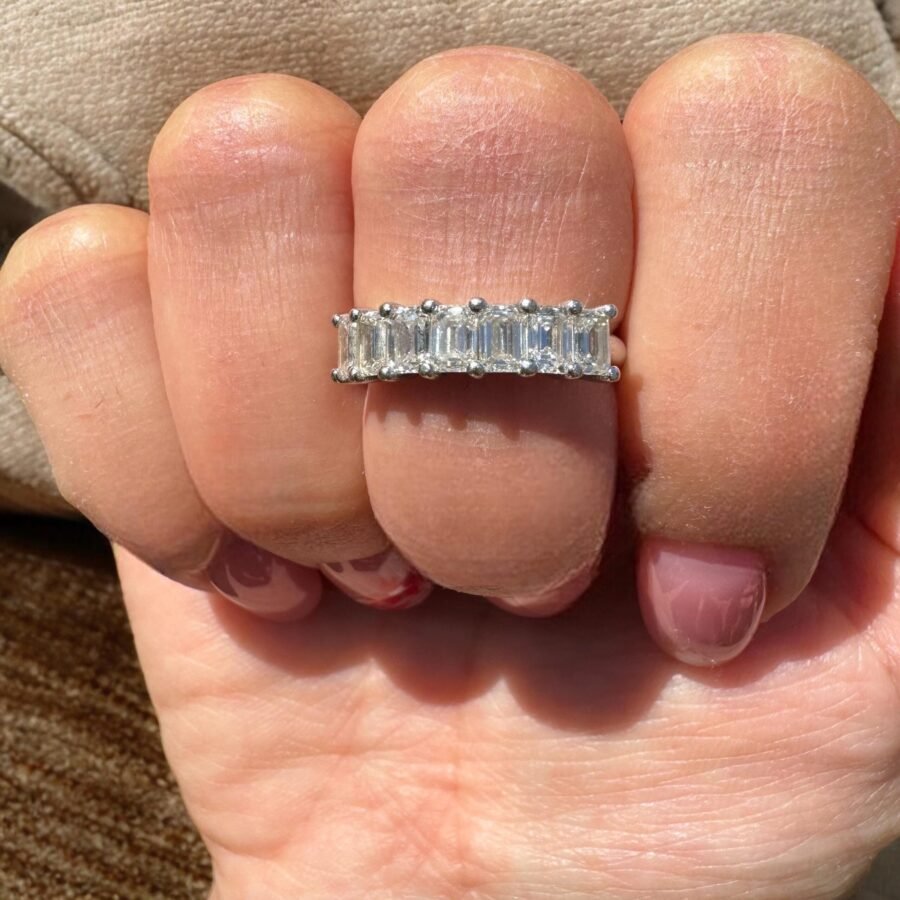 7 stones 1.70 carat,( D Color VVS2 Clarity) Lab grown Emerald Diamonds Eternity Wedding Band,Emerald Cut Eternity Ring,Stack Eternity Ring - Image 2