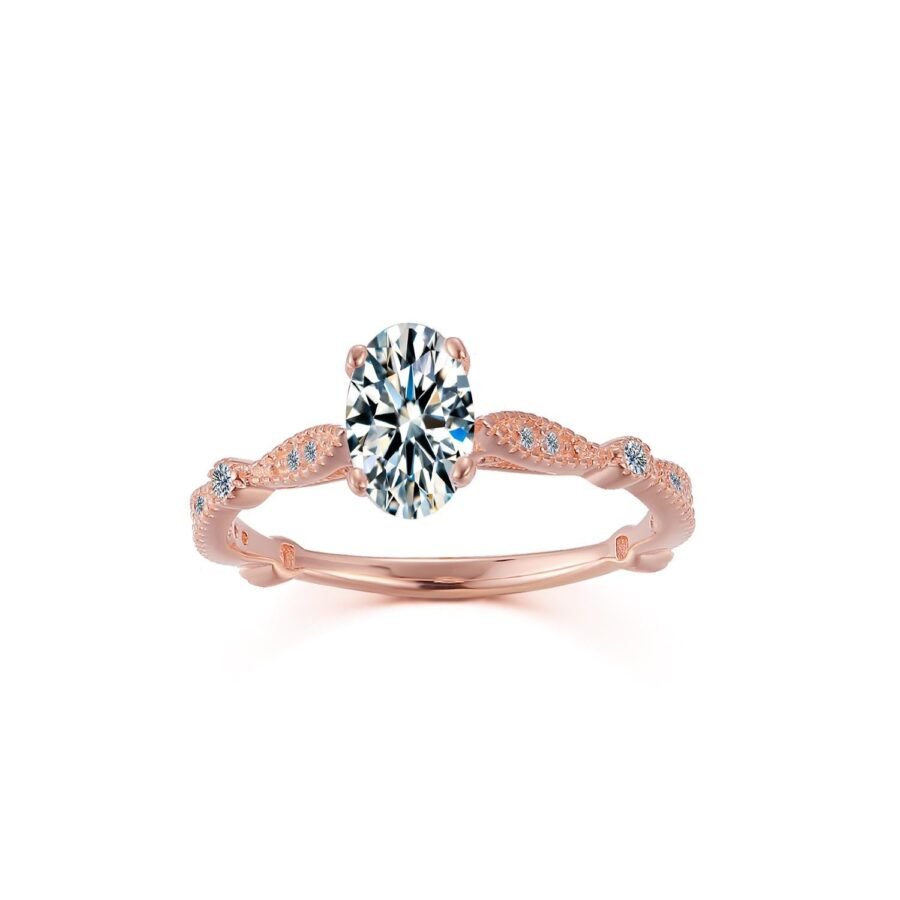 Oval ring set with natural diamonds,( E Color VVS2 Clarity) 0.93 center engagement ring, 14 carat. side diamond setting. - Image 10