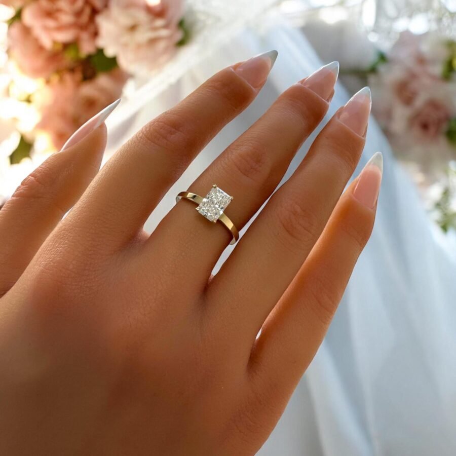 1.31 Carat lab-grown diamond- Radiant Cut, engagement ring,Radian solitaire ring. anniversary gift, unique design ring.Engagement Ring.( D ) - Image 2