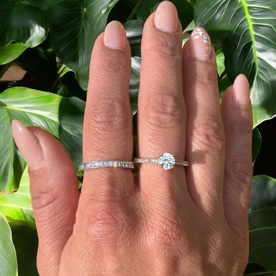 Diamond Engagement Ring Solid Gold Minimalist Solitaire Ring for Women Half Eternity Band Ring 0.91ctw Diamond Promise Ring Bridal Rings - Image 6