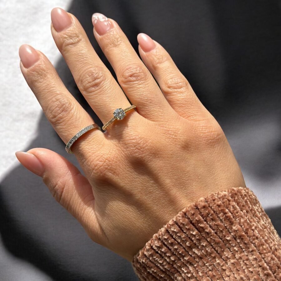 Diamond Engagement Ring Solid Gold Minimalist Solitaire Ring for Women Half Eternity Band Ring 0.91ctw Diamond Promise Ring Bridal Rings - Image 7