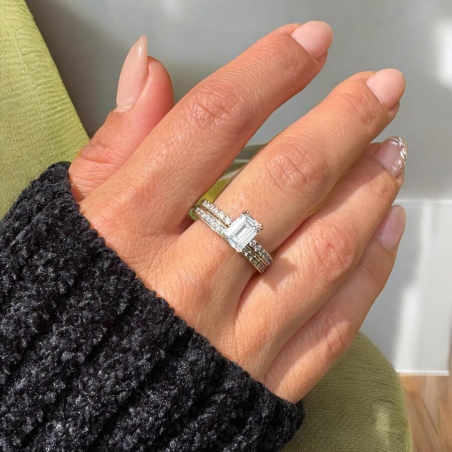 Row ring set with natural diamonds, yellow gold, natural diamonds, 14k. promise ring as wedding anniversary gift. - Image 5