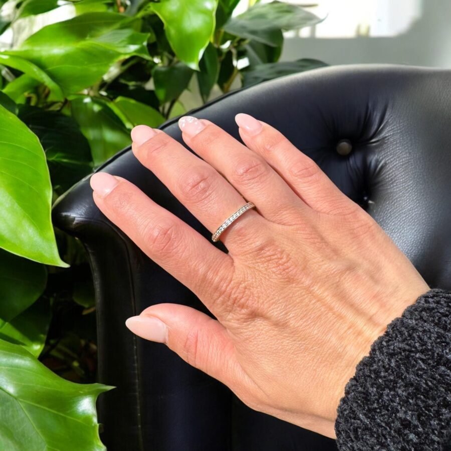 Row ring set with natural diamonds, yellow gold, natural diamonds, 14k. promise ring as wedding anniversary gift. - Image 3