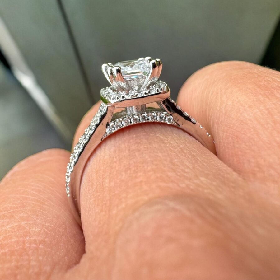 Diamond Ring,halo double pava ( E Color VVS2 Clarity) 1.75 carat,Engraved Engagement Ring,Cushion model Wedding Ring, Lab Grown Diamond, - Image 2