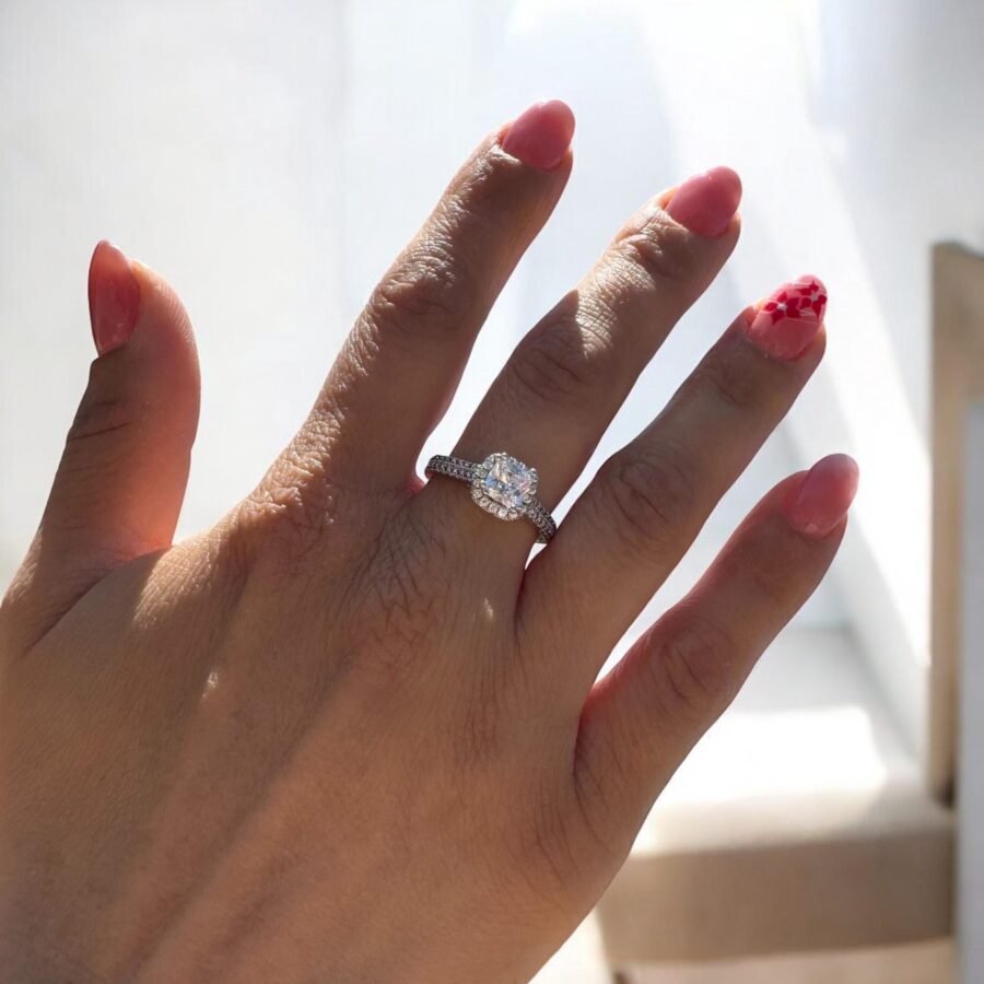 Diamond Ring,halo double pava ( E Color VVS2 Clarity) 1.75 carat,Engraved Engagement Ring,Cushion model Wedding Ring, Lab Grown Diamond, - Image 5
