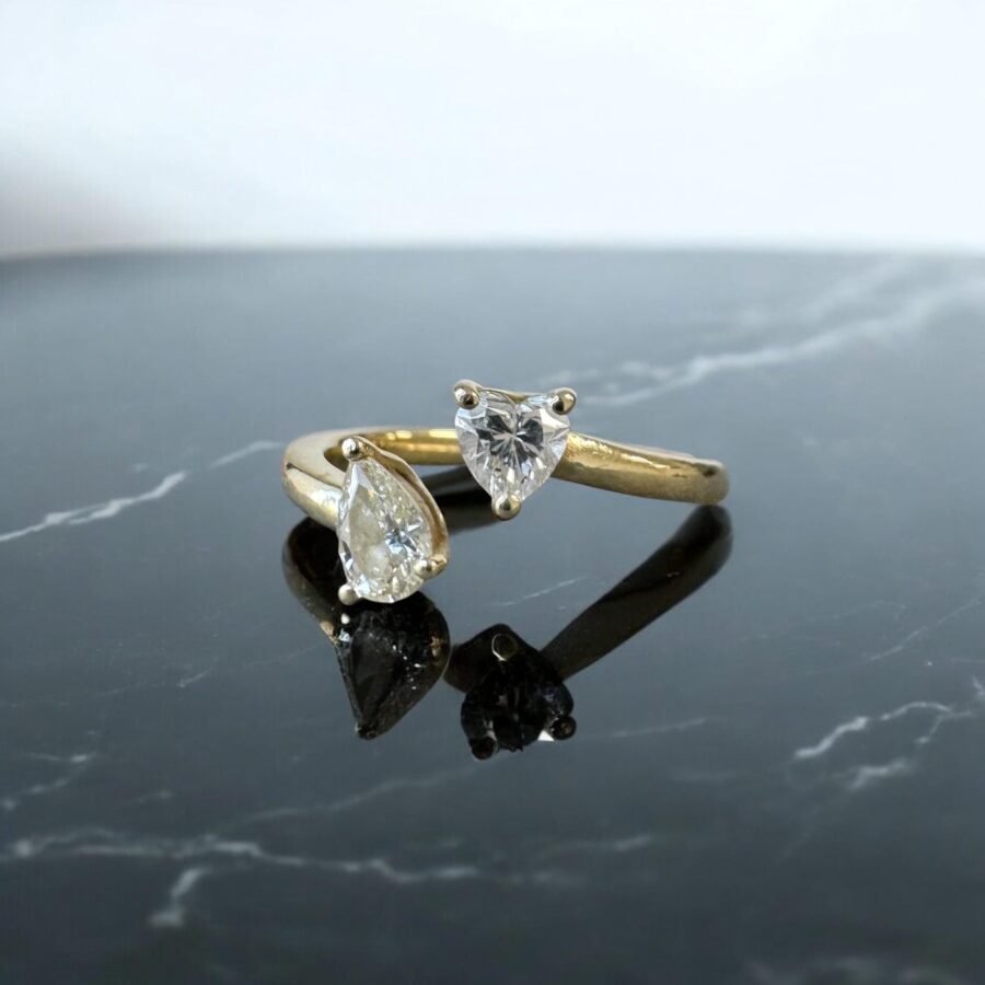 anniversary gift 0.45 Carat heart + PEAR SHAPE lab-grown diamond- heart Cut,engagement ring,Engagement Ring( D Color VVS2 Clarity) - Image 3