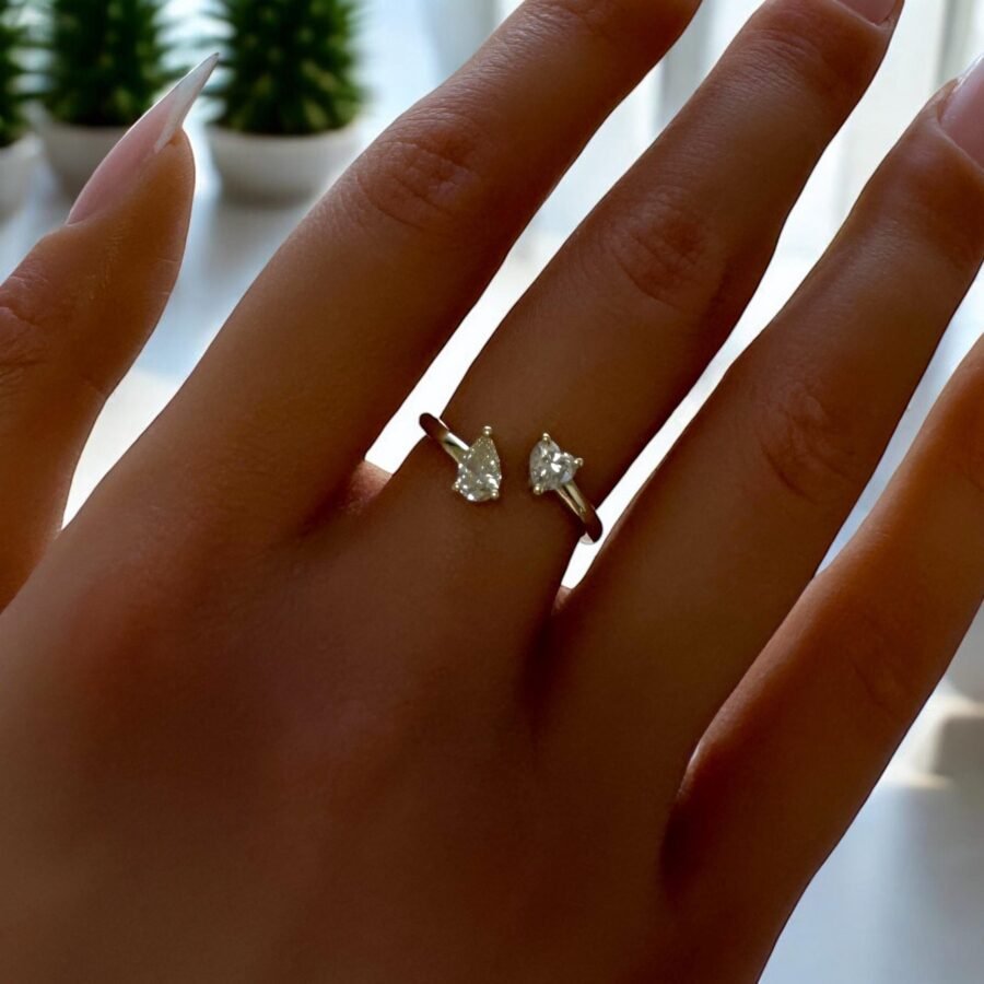 anniversary gift 0.45 Carat heart + PEAR SHAPE lab-grown diamond- heart Cut,engagement ring,Engagement Ring( D Color VVS2 Clarity) - Image 4