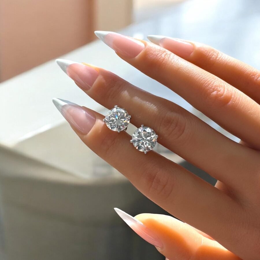 Diamond earrings. ( E Color VS1 Clarity IGI CERT) Martini model. lab grown diamonds.14K gold. Model 4 prongs. Yellow gold for her.8 carat. - Image 6