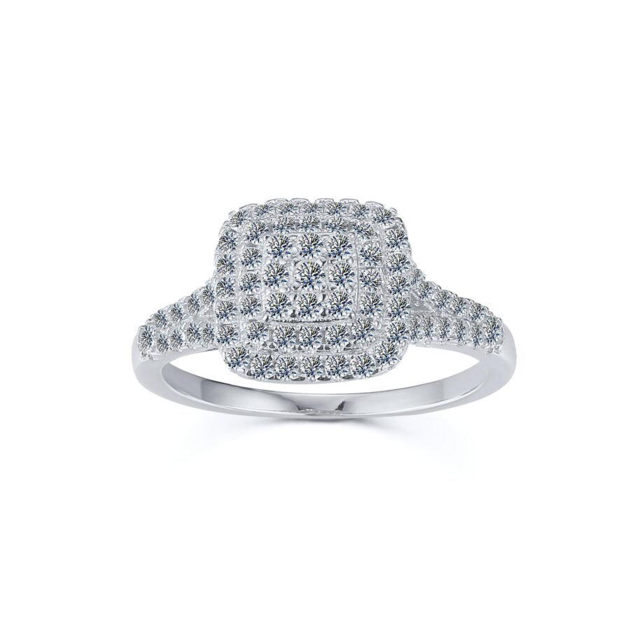 14K solid white gold cushion and round cut 0.93 carat,( E Color VVS2 Clarity) engagement ring and wedding band double halo wedding set - Image 7