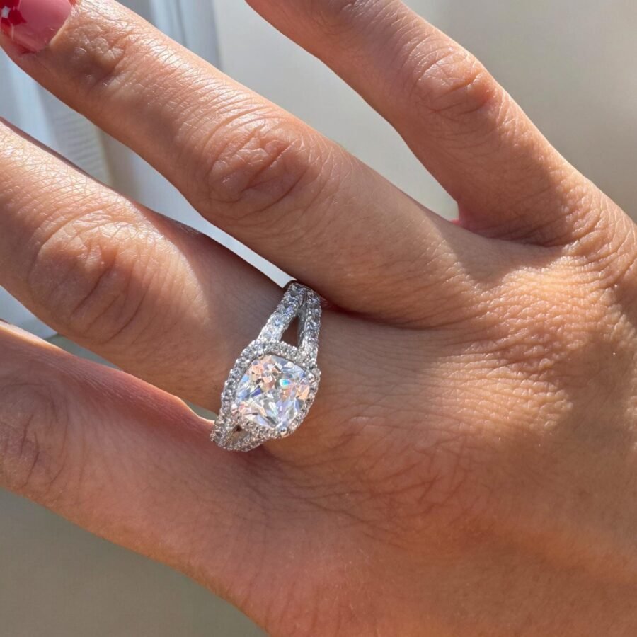 Cushion Round Cut 2.55 Carat (E Color VVS2 Clarity) Engagement Ring Wedding Halo Double pave.