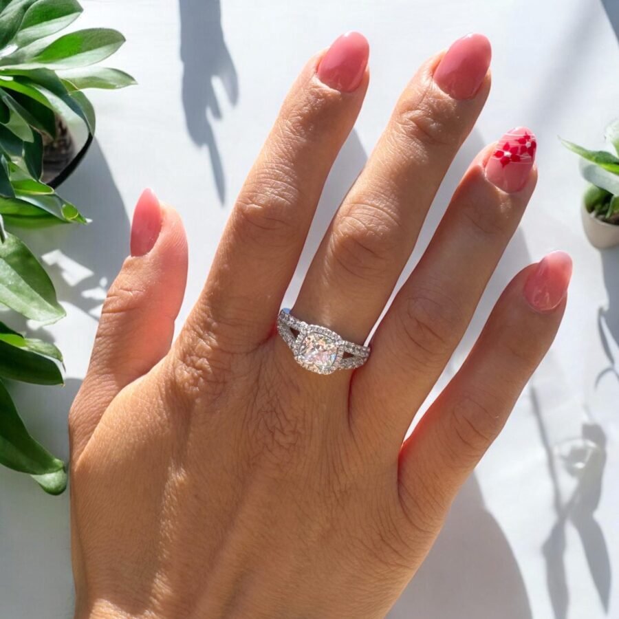 Cushion Round Cut 2.55 Carat (E Color VVS2 Clarity) Engagement Ring Wedding Halo Double pave. - Image 3
