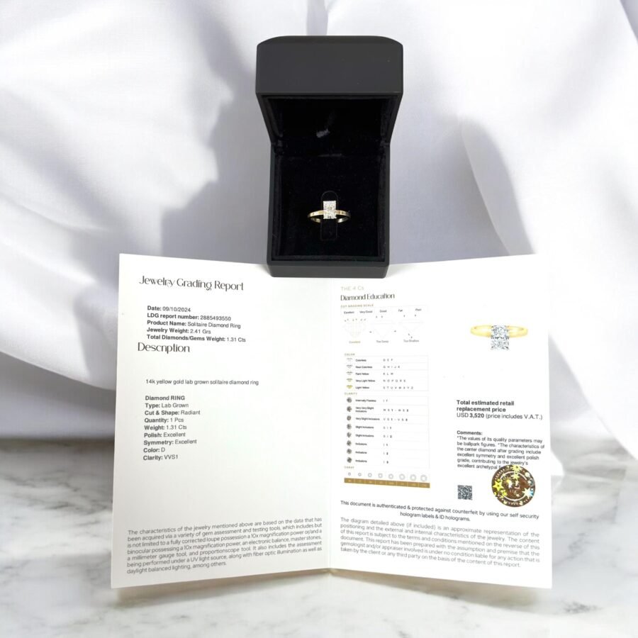 1.31 Carat lab-grown diamond- Radiant Cut, engagement ring,Radian solitaire ring. anniversary gift, unique design ring.Engagement Ring.( D ) - Image 6