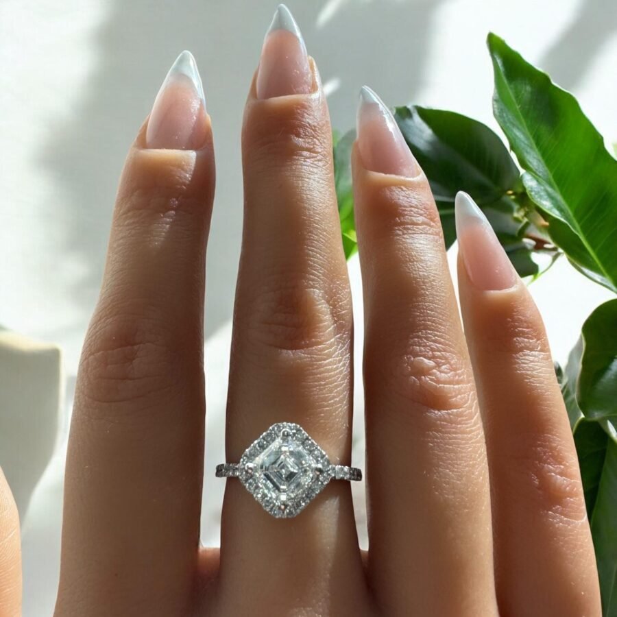 Lab Grown Diamond  1.87  carat Asscher Cut diamond Halo Engagement Ring, 14K White Gold Asscher  Ring, Pave Wedding Ring,unique design ring. - Image 5