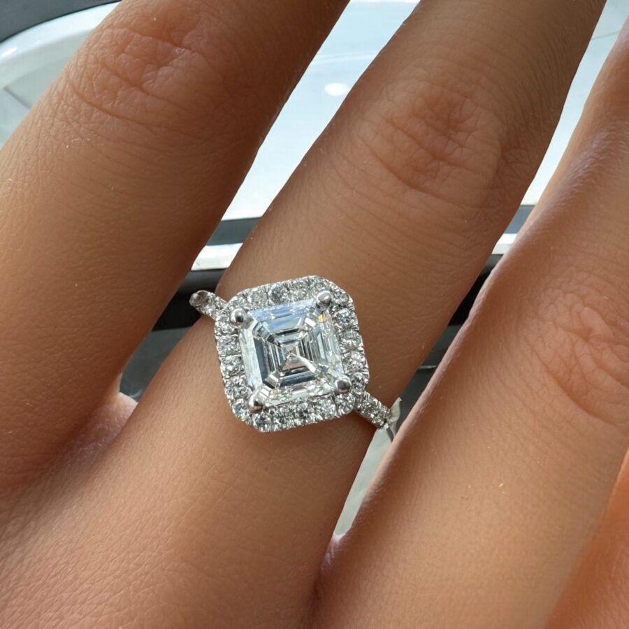 Lab Grown Diamond  1.87  carat Asscher Cut diamond Halo Engagement Ring, 14K White Gold Asscher  Ring, Pave Wedding Ring,unique design ring. - Image 2