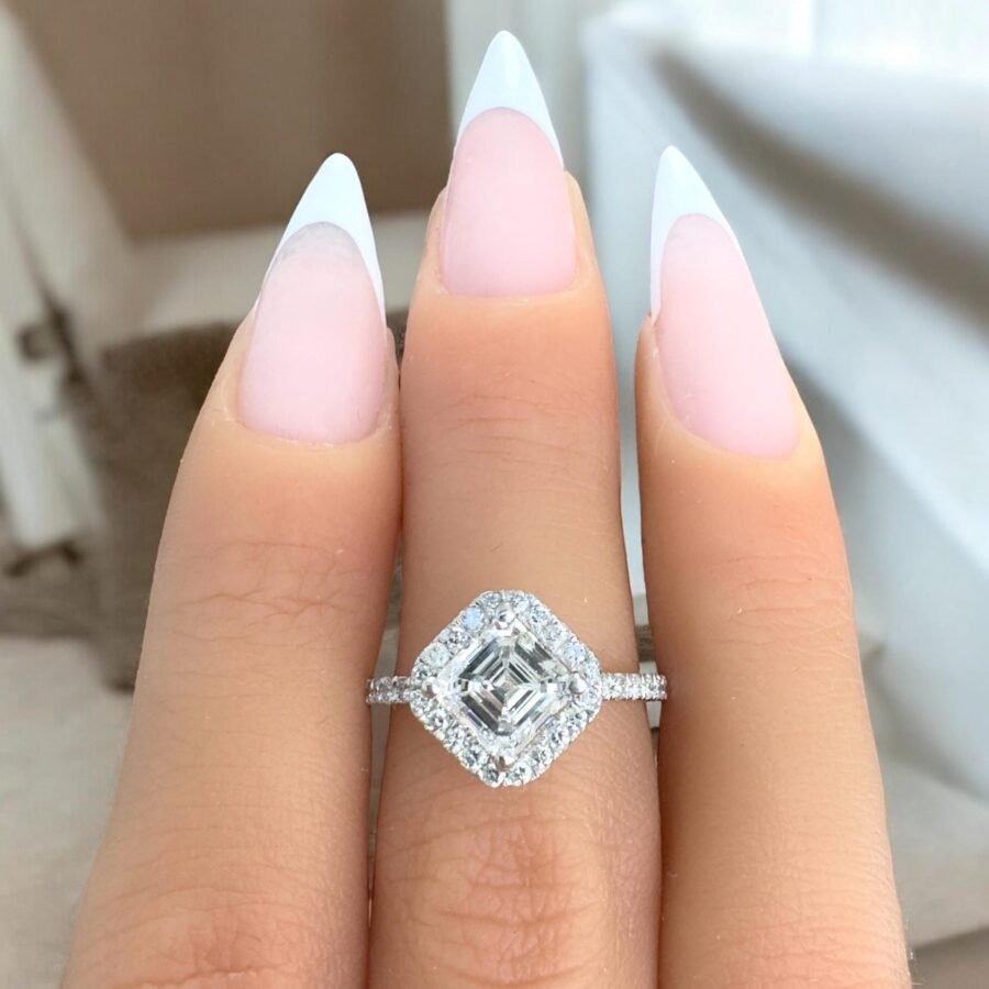 Lab Grown Diamond  1.87  carat Asscher Cut diamond Halo Engagement Ring, 14K White Gold Asscher  Ring, Pave Wedding Ring,unique design ring. - Image 7