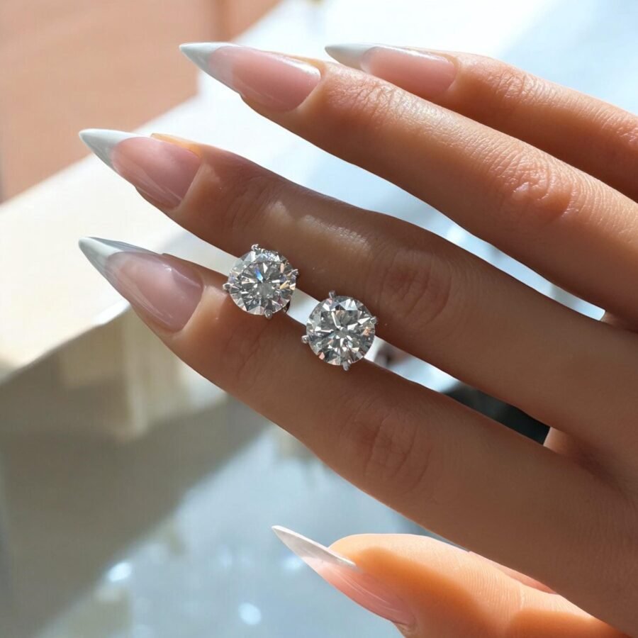 Diamond earrings. ( E Color VS1 Clarity IGI CERT) Martini model. lab grown diamonds.14K gold. Model 4 prongs. Yellow gold for her.8 carat. - Image 2