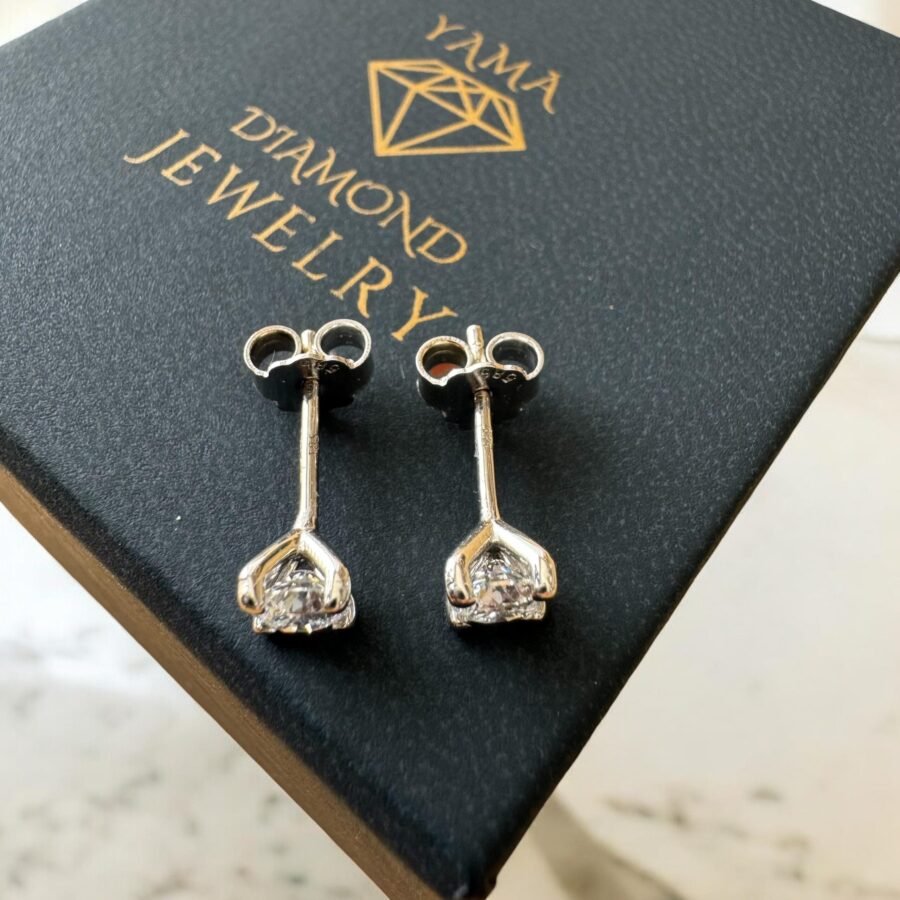 Diamond earrings. Martini model. 4 prongs lab grown diamond. Yellow gold. 0.62 carat. second or first hole, suitable for women and girls, - Image 4