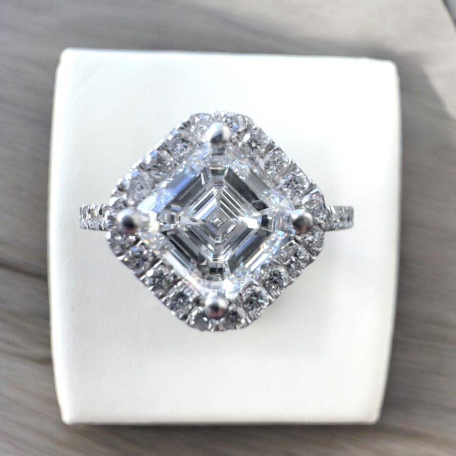 Lab Grown Diamond  1.87  carat Asscher Cut diamond Halo Engagement Ring, 14K White Gold Asscher  Ring, Pave Wedding Ring,unique design ring.