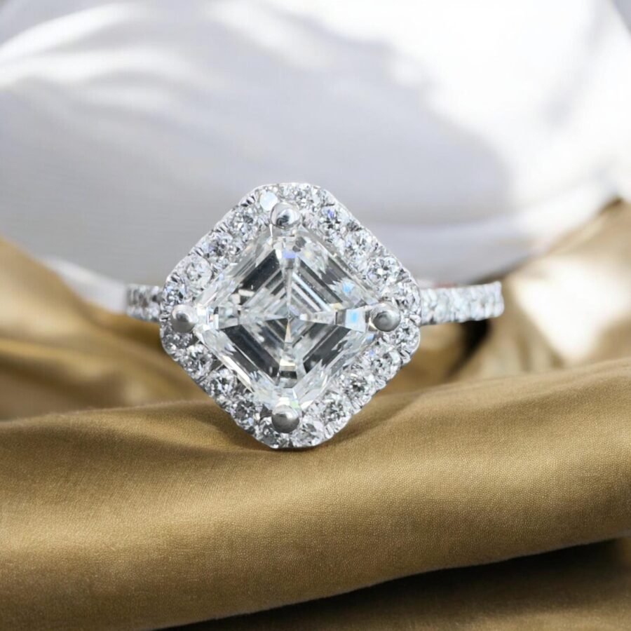 Lab Grown Diamond  1.87  carat Asscher Cut diamond Halo Engagement Ring, 14K White Gold Asscher  Ring, Pave Wedding Ring,unique design ring. - Image 3