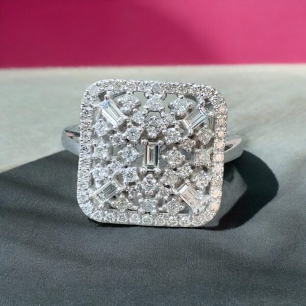 Luxurious Square Diamond Cluster Ring 14K Gold Statement Ring with Emerald Cut and Round Cut Diamonds -  Fine Gold Jewelry for Women