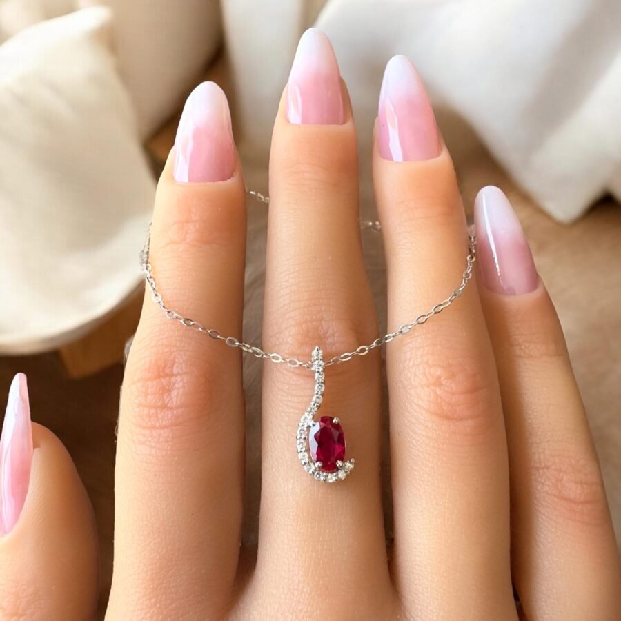 July Birthstone Pendant,Elegant 14K Gold Ruby Necklace with Diamond Accents - Luxury Red Gemstone Necklace for Women, Perfect Gift - Image 5