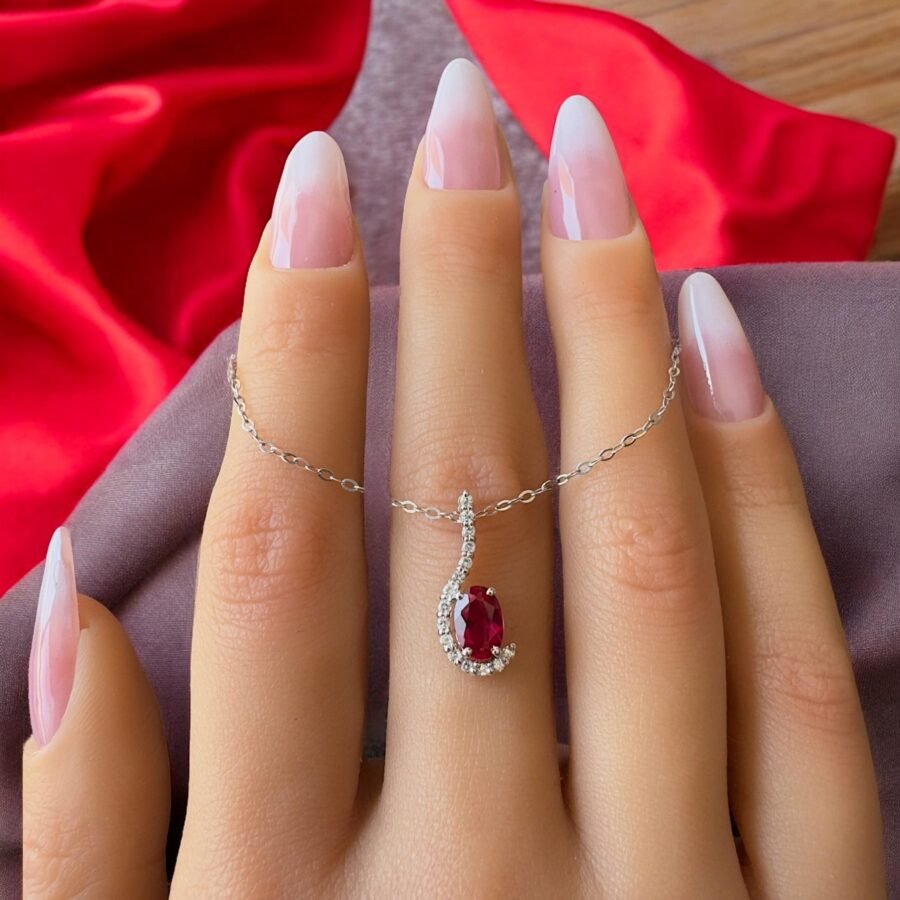 Elegant 14K Gold Ruby Necklace with Diamond Accents - July Birthstone Pendant, Luxury Red Gemstone Necklace for Women, Perfect Gift - Image 7